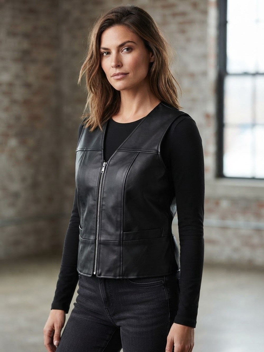 Northwest Territory Black Faux Leather Vest L